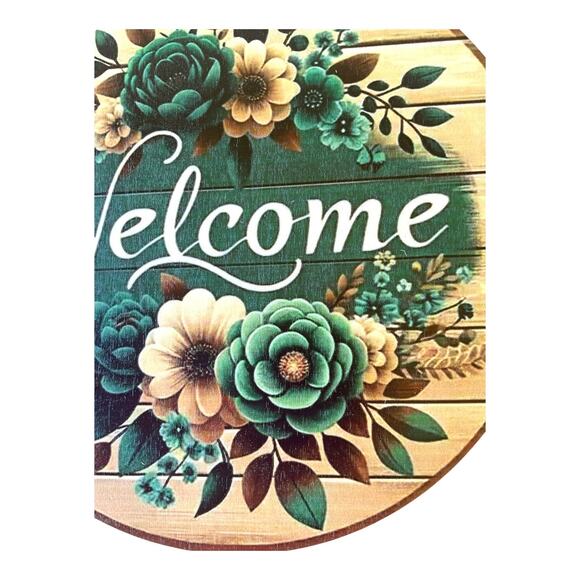 Welcome Sign 8” Round Rustic Farmhouse Floral Door Hanger Wall Home Décor - Picture 3 of 4